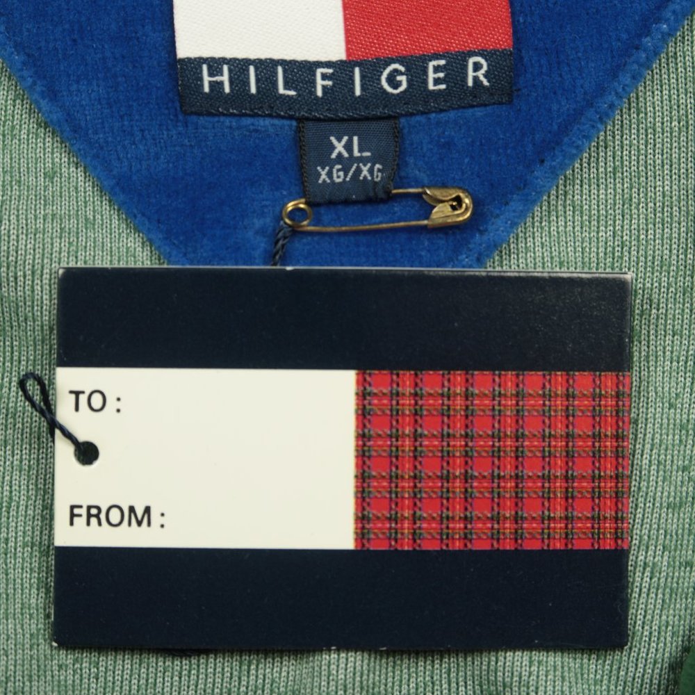 Vintage 1990s Tommy Hilfiger Velour Long Sleeeve Pullover in Green Size XL - Picture 7 of 8